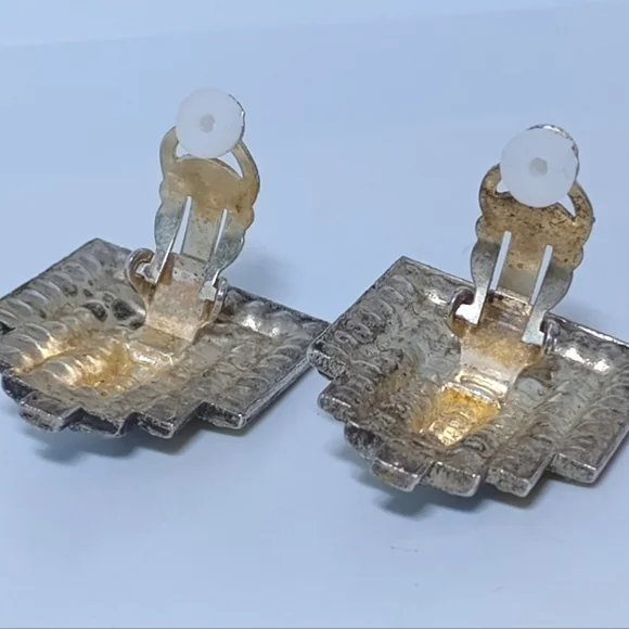 * vintage gorgeous architectural rhinestone art deco clip on earrin - Picture 5 of 7